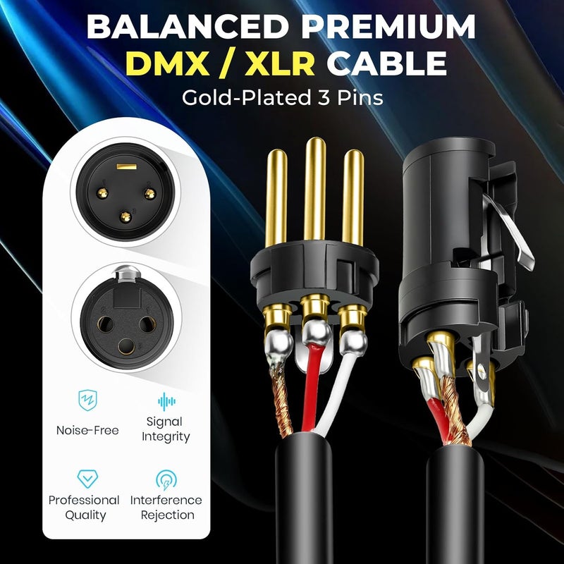 Czgor DMX Cable 15ft 2 Pack, 3-Pin Gold Plated XLR Male to Female Cables, Compatible with Microphone, Stage Light DMX512, Mic Mixer, Band and More, Black Orange - Image 3